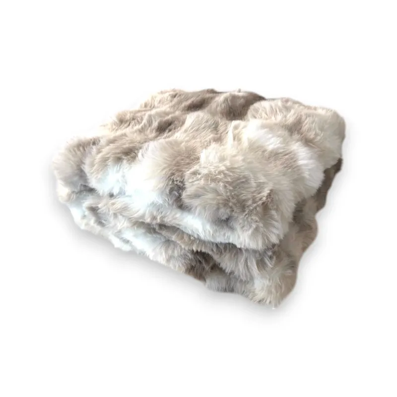 Premium Winter Decke Luxus Alpaka Touch » Wohndecke aus Kunstfell » Couchdecke 150 x 130 cm » creme-braun melierte Kuscheldecke » warm & weich