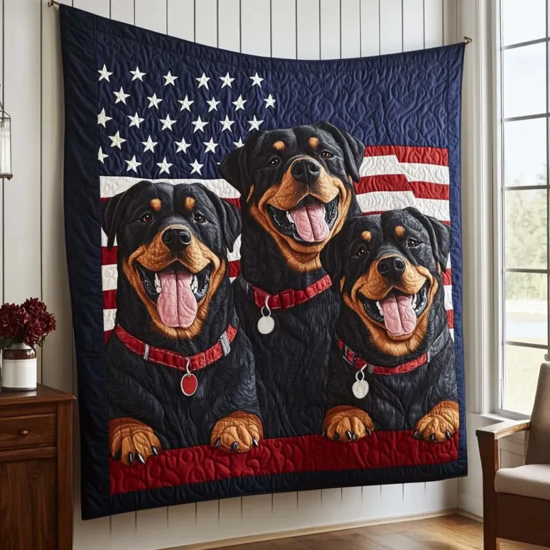 American Rottweiler Family Bamboo Quilt Blanket
