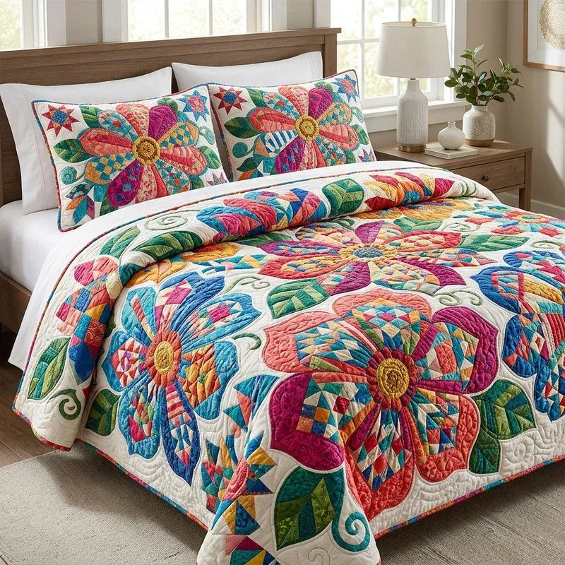 Asymmetric Bloom Bamboo Quilt Bedding Set