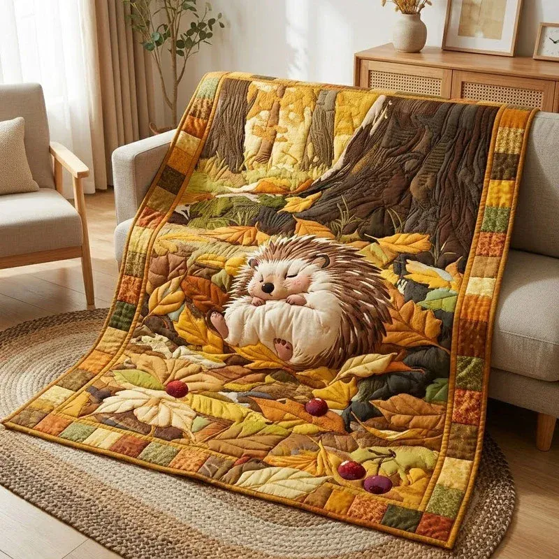 Autumn Hedgehog Forest Bamboo Quilt Blanket