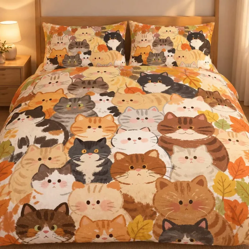 Autumn Cat Gathering Bamboo Bedding Set