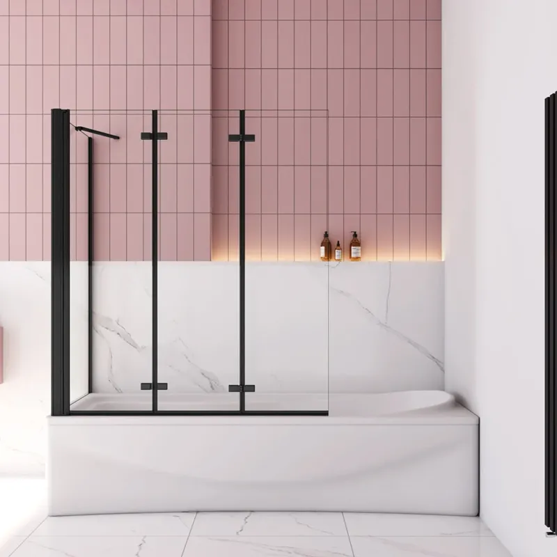 Faltbare Duschkabine Badewannenaufsatz NANO Glas 130x140 cm mit Seitenwand Schwarz