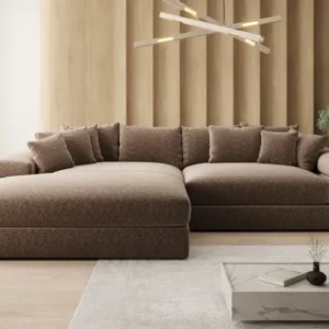 Designer Ecksofa Bernardo mit breiter Ottomane in Strukturstoff