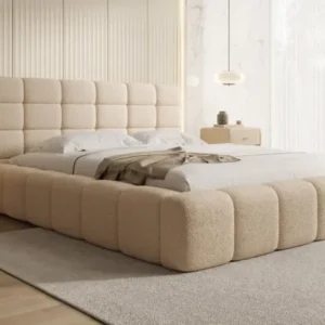 Designer Polsterbett Marshmallow in Teddy Bouclé mit Stauraum