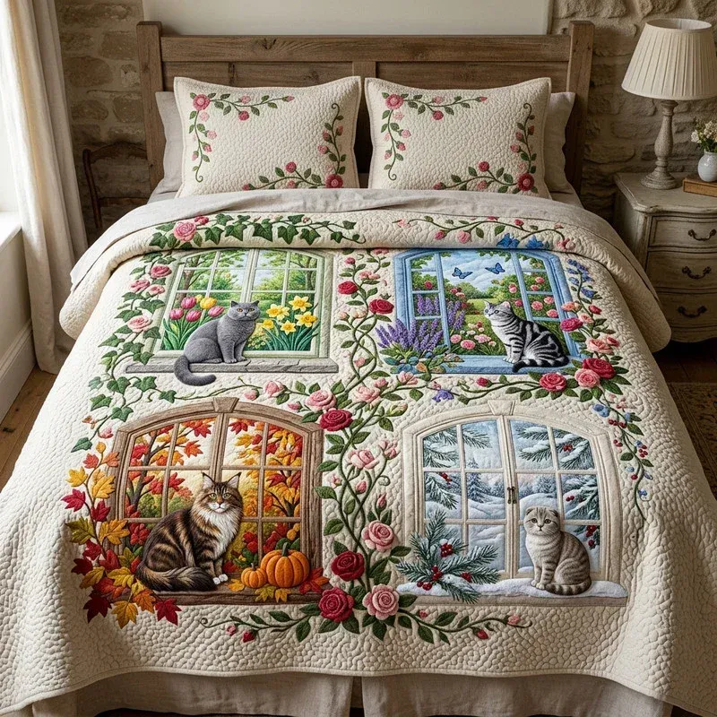Balcony Solarium Glass Bamboo Quilt Bedding Set