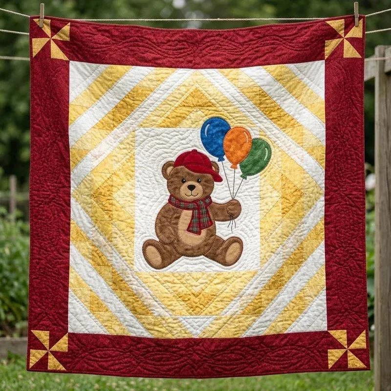 Balloon Teddy Bamboo Quilt Blanket
