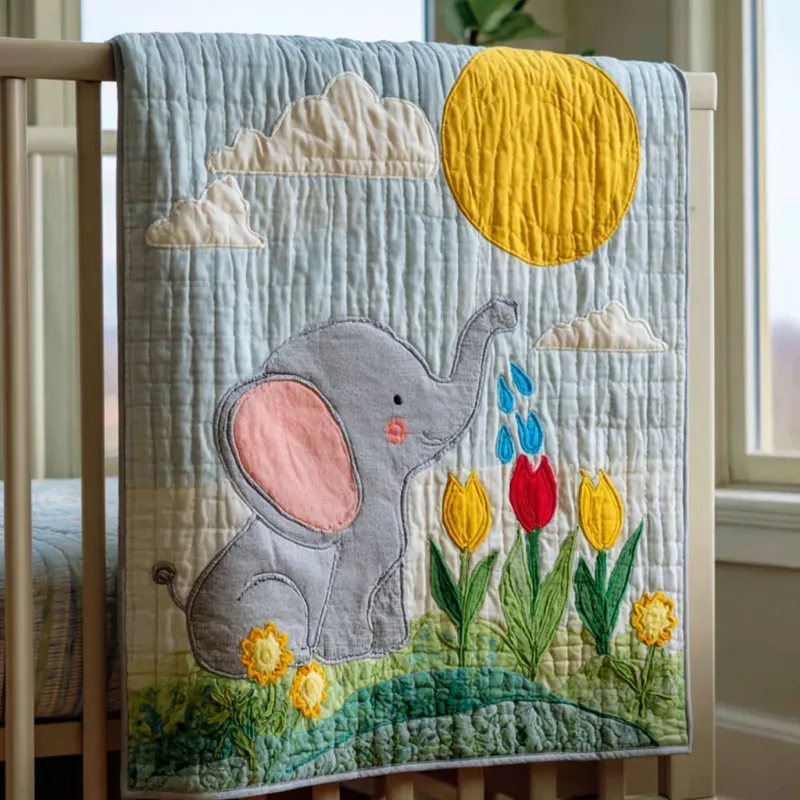 Blue Elephant Bamboo Quilt Blanket