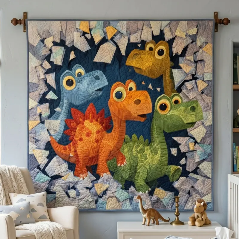Brave Brontos Bamboo Quilt Blanket