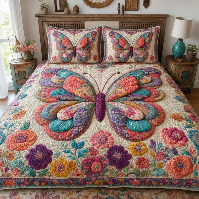 Butterfly Tapestry Bamboo Quilt Bedding Set