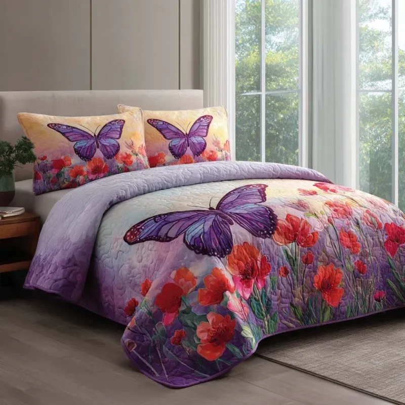 Butterfly Peaceful Bloom Bamboo Quilt Bedding Set