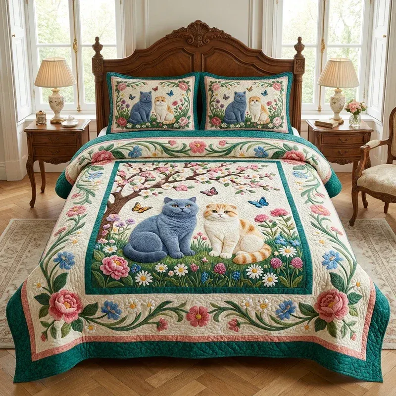 Cat Duo Bamboo Quilt Bedding Set