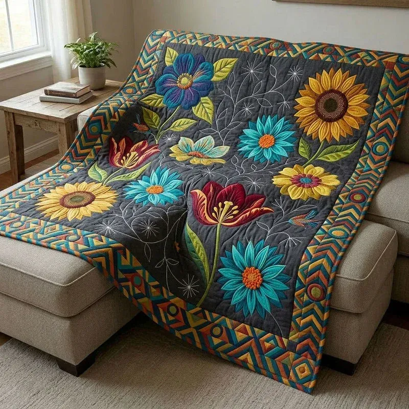 Charcoal Tulip Glow Bamboo Quilt Blanket