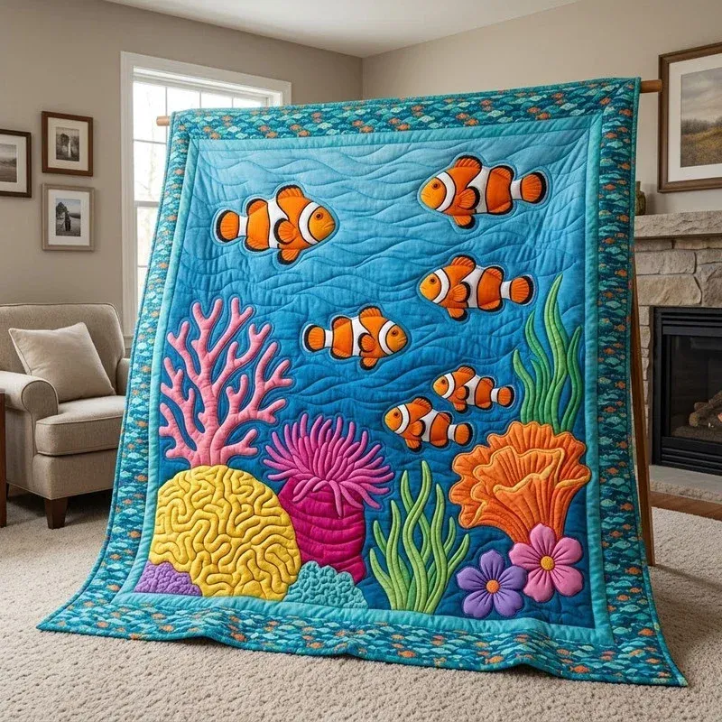 Clownfish Reef Bamboo Quilt Blanket
