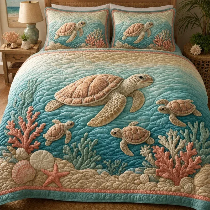 Coral Haven Bamboo Quilt Bedding Set