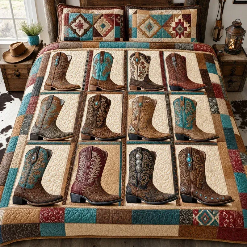 Cowboy Boots Bamboo Quilt Bedding Set
