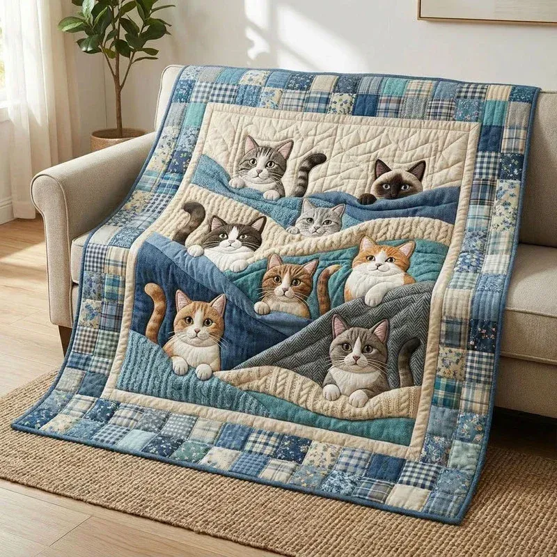 Cozy Pocket Cats Bamboo Quilt Blanket
