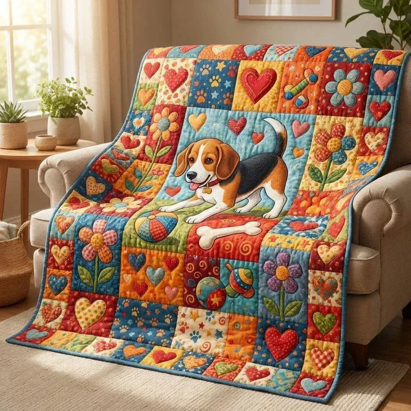 Cute Playful Beagle Bamboo Quilt Blanket