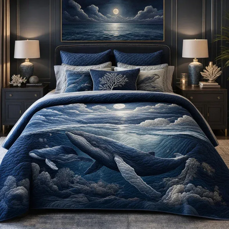 Deep Sea Whale Bamboo Quilt Bedding Set