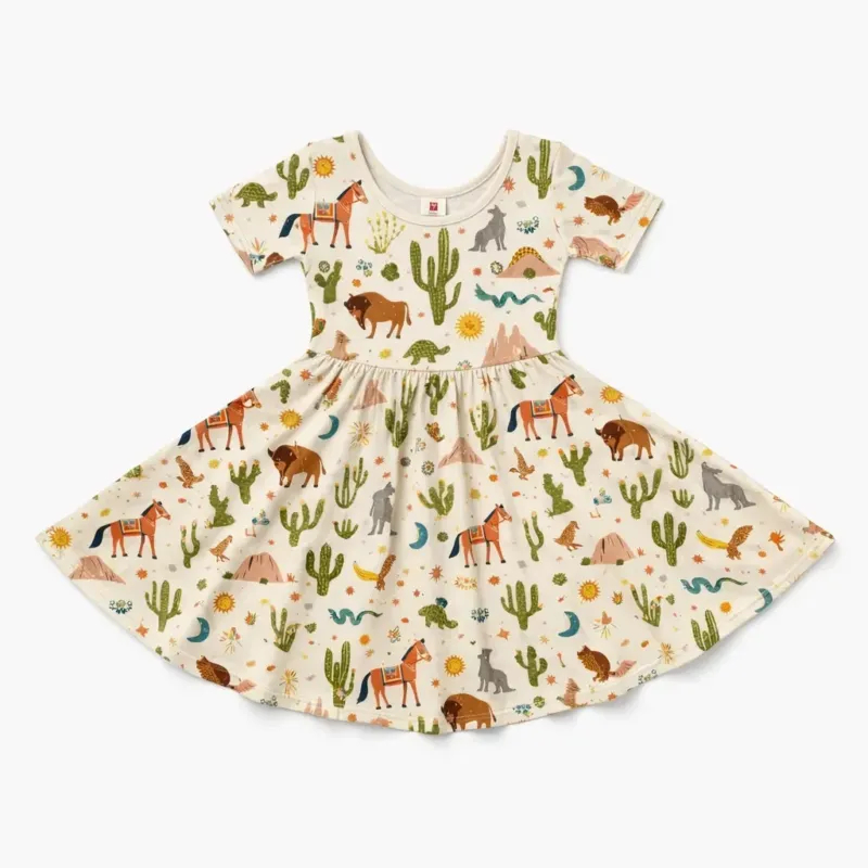 Adorable Animal and Cactus Bamboo Twirl Dress
