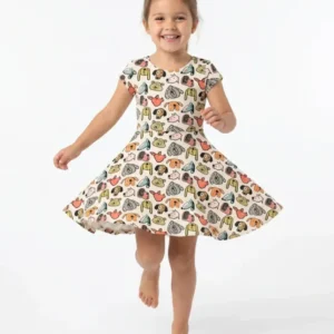 Puppy Parade Sketch Bamboo Twirl Dress