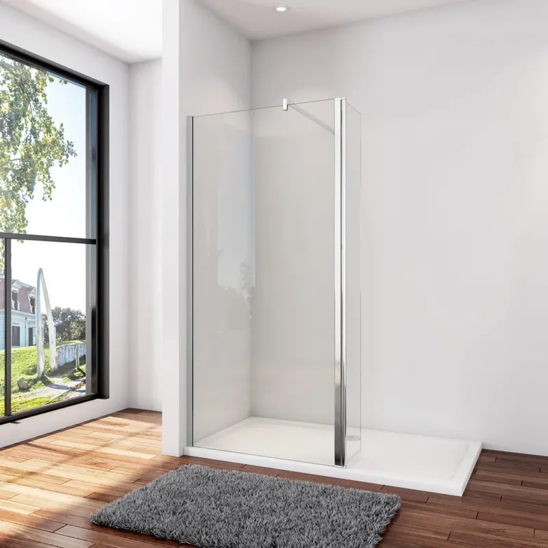 Walk In Duschwand Dusche 80+30 x H.200 cm 8mm NANO Glas Stabistange 140 cm Aluminiumprofil Duschhaus