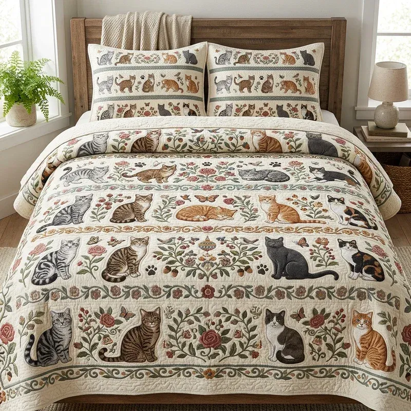 Earthy Cat Bamboo Quilt Bedding Set