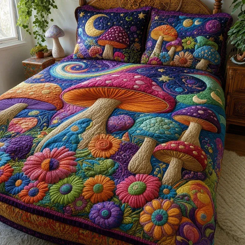 Enchanted Shroomscape Bamboo Quilt Bedding Set