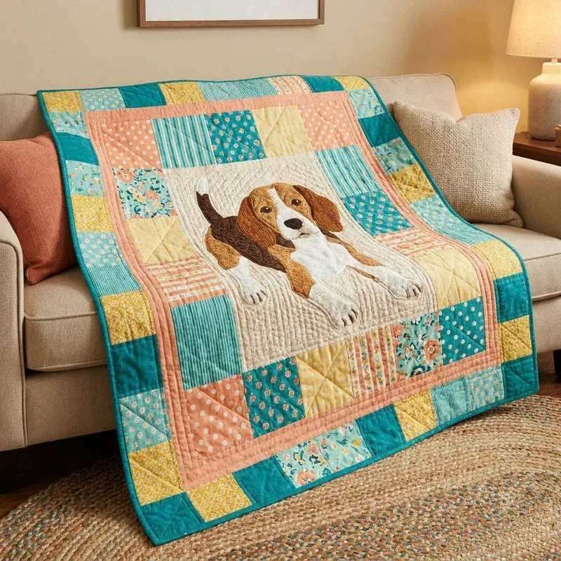 Energetic Beagle Bamboo Quilt Blanket