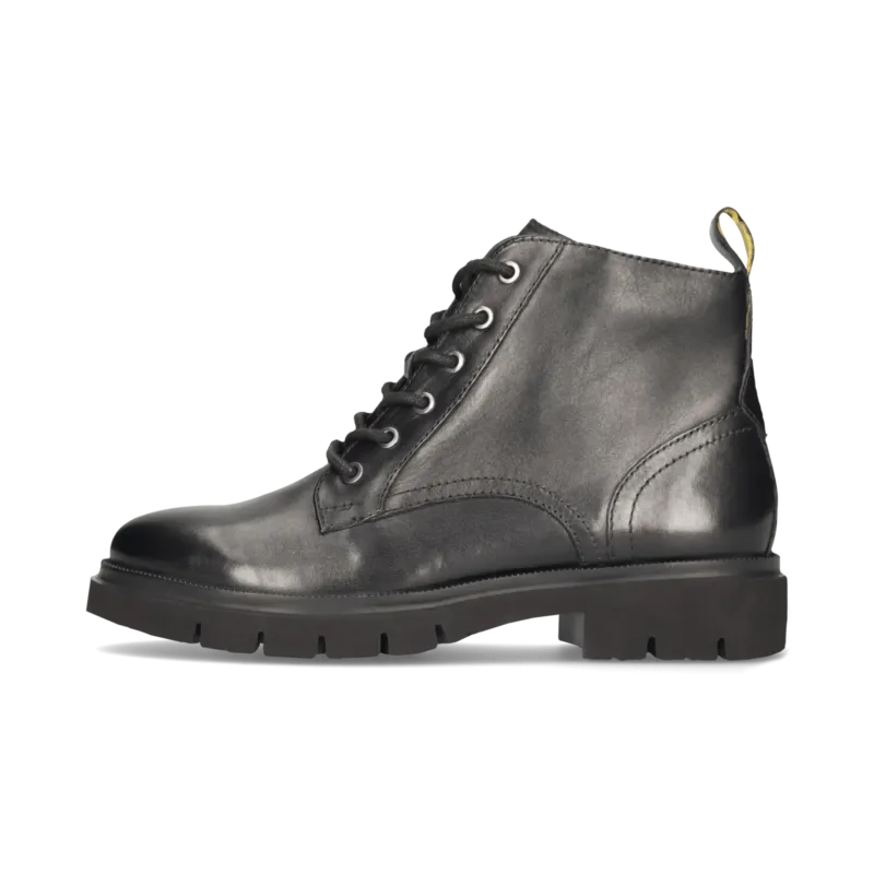 Leder Schnürstiefelette Schwarz