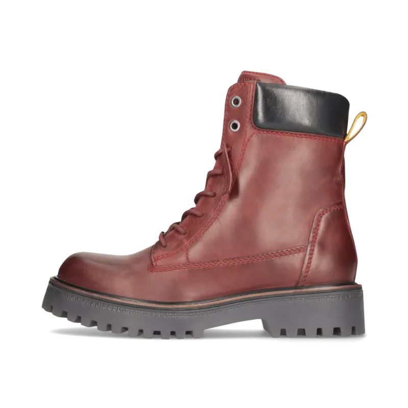 Leder Schnürstiefelette Bordeaux/Schwarz