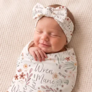 Personalized Wren's Wildflower Bamboo Swaddle Blanket