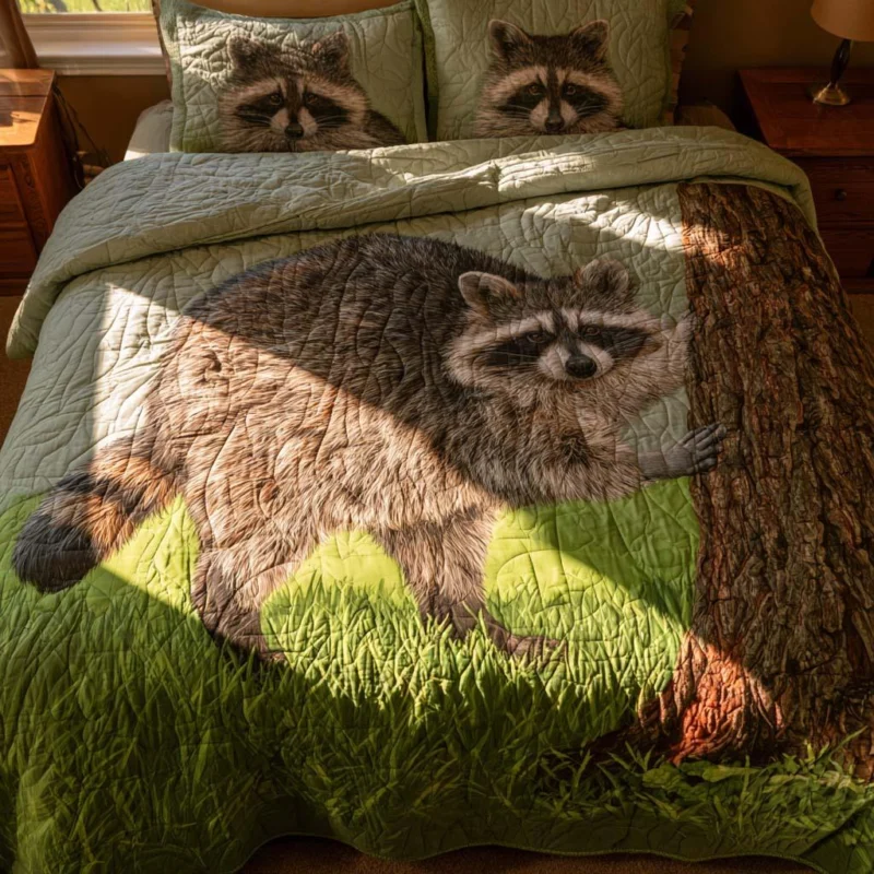 Gentle Raccoon Bamboo Quilt Bedding Set