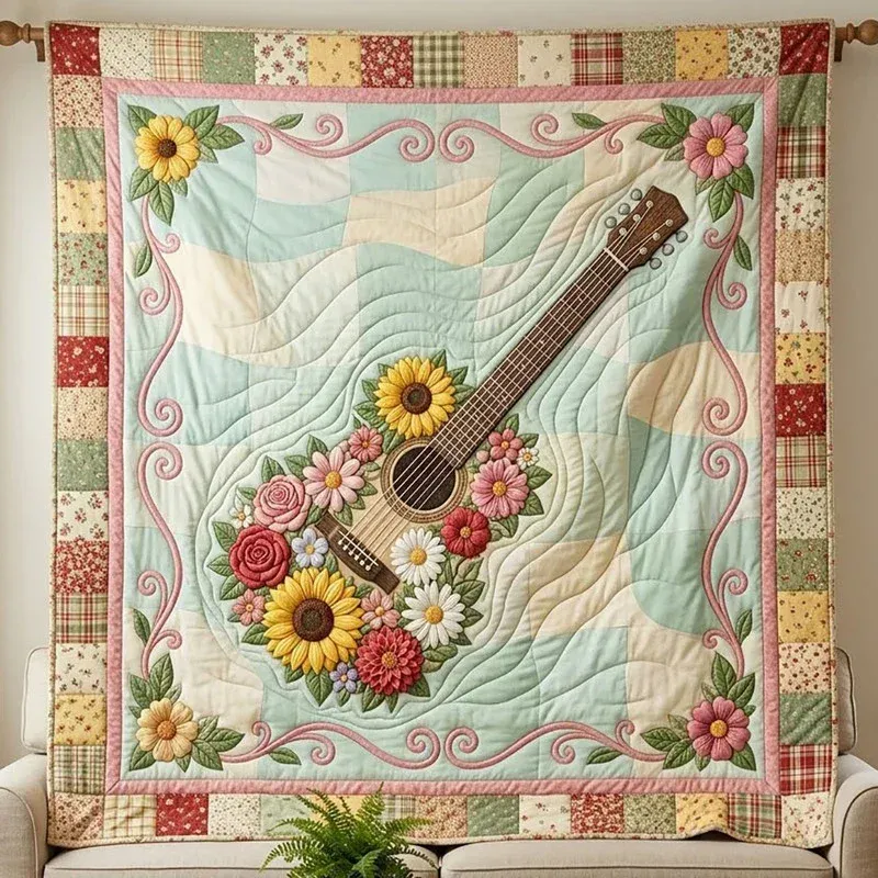 Guitar Bouquet Bamboo Quilt Blanket