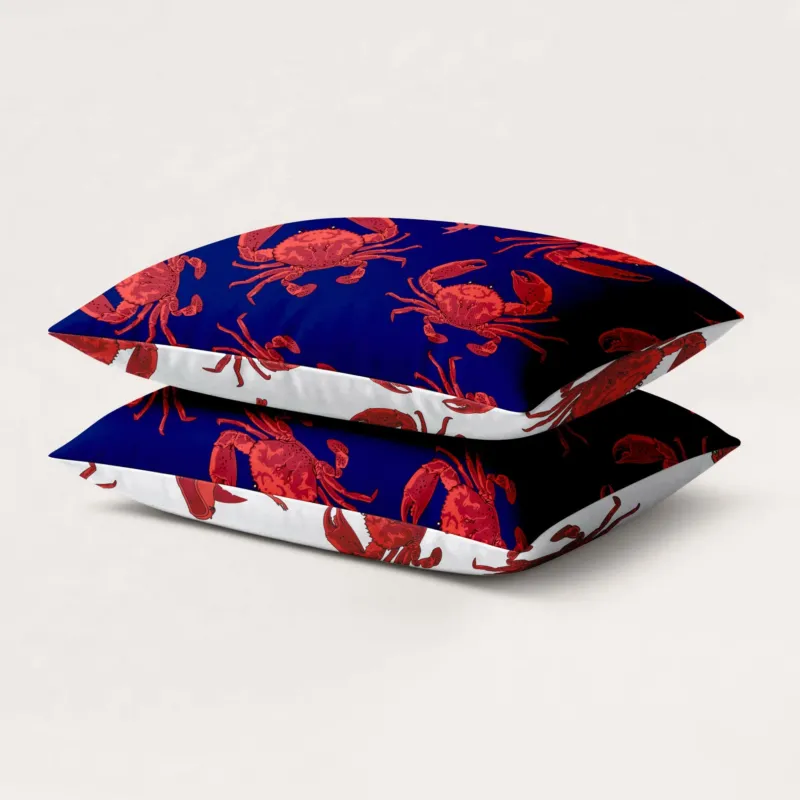 A Fish Named Fred x HappyBed kussenslopen met kleurrijke Coastal Crab print, set van 2, zacht en duurzaam