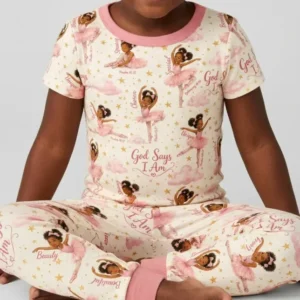 Black Girl Ballerina God Says I Am Bamboo Two Piece Short Sleeve Pajama Set