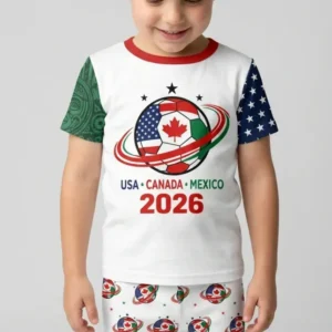 Soccer Cup USA Canada Mexico Bamboo Two Piece Short Sleeve Pajama Set