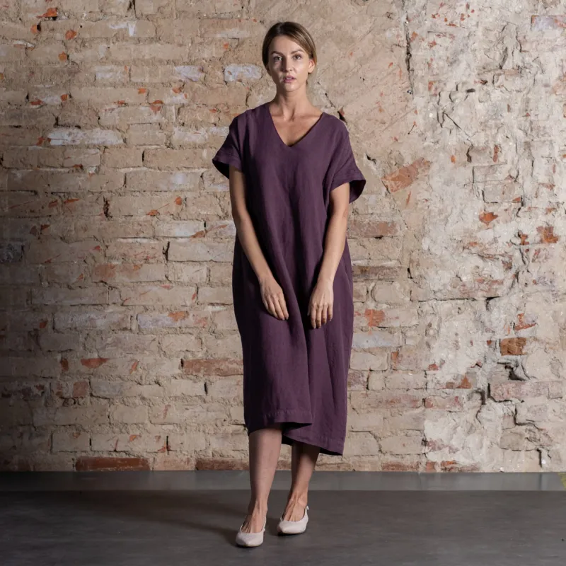 Linen Loose Dress Joelle Shadow Purple