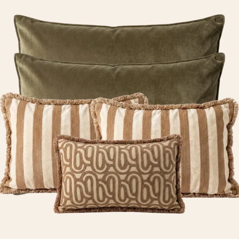 Kotabo sierkussenset Freya – Set van 5 kussens – Olive Oasis & Bold Beige