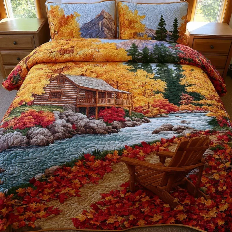 Lakeside Log Cabin Bamboo Quilt Bedding Set