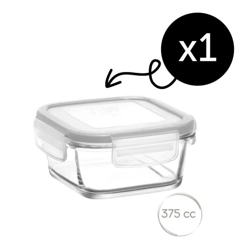 LAV Fresco Glasbehälter 375 ml mit Deckel fuer Kuehlschrank und Meal Prep