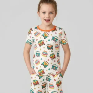 Stay Wild Flower Child Bamboo Two Piece Short Sleeve Shorts Pajama Set