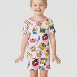 Happy School Pals Two Piece Short Sleeve Shorts Pajama Set