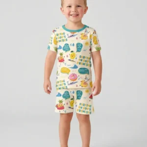 Summer Fruits Surfing On God's Promises Bamboo Two Piece Short Sleeve Shorts Pajama Set