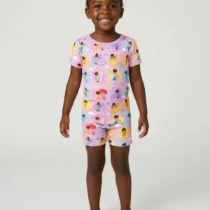 African American Girl I Am Loved Bamboo Two Piece Short Sleeve Shorts Pajama Set