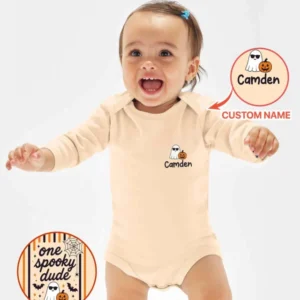 Personalized One Spooky Dude Halloween Ghost Pumpkin Bamboo Bodysuit