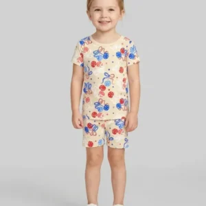 Cherry America 4th of July Bamboo Two Piece Short Sleeve Shorts Pajama Set