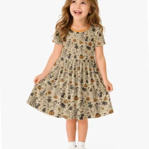Vintage Skeleton Pumpkin Halloween Bamboo Twirl Dress