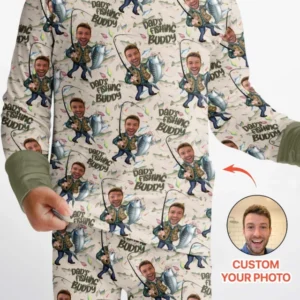 Custom Photo Dad Fishing's Buddy Daddy & Me Matching Bamboo Two Piece Long Sleeve Pajama Set