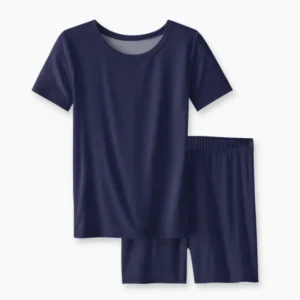 Navy Bamboo Two Piece Short Sleeve Shorts Pajama Set
