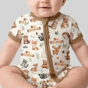Custom Quote Woodland Animal Matching Sibling Bamboo Shorty Zippy